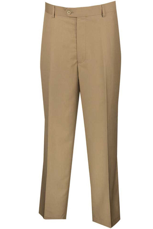 Men's Wool Feel Regular Fit Dress Pants - Light Grey, Flat Front by Vinci
