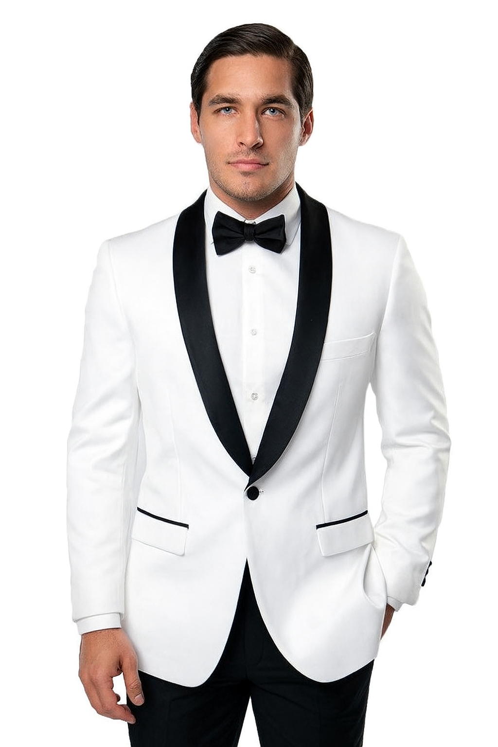 Tazio Men's Classy One Button Ivory & Black Shawl Lapel Dinner Jacket