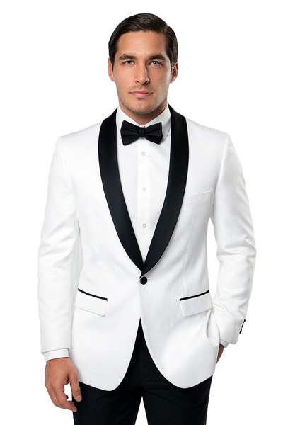 Tazio Men's Classy One Button Ivory & Black Shawl Lapel Dinner Jacket