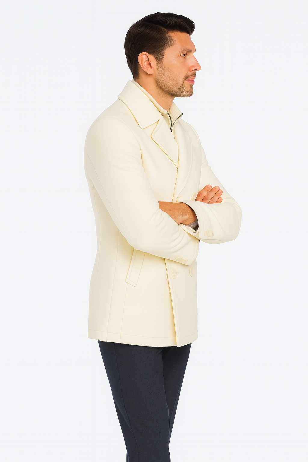 Cream Color Pea Coat - Ivory Double Breasted Wool Coat - Off White Car Coats