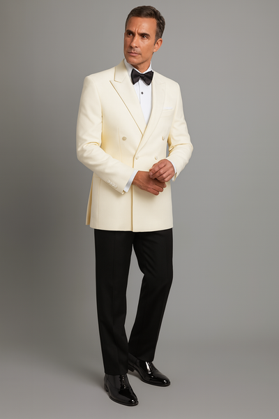 Ivory Double Breasted Tuxedo Dinner Jacket - Cream Dinner Jacket - Off White Tuxedos