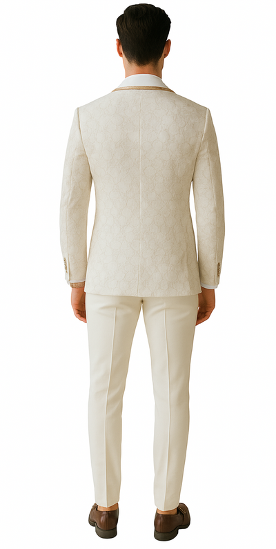 Ivory & Gold Paisley Tuxedo with Ornate Clasp – Wedding & Prom