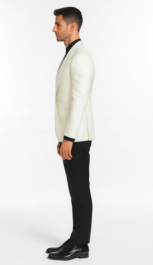 Ivory Paisley Tuxedo Jacket with Shawl Lapel – Wedding & Prom