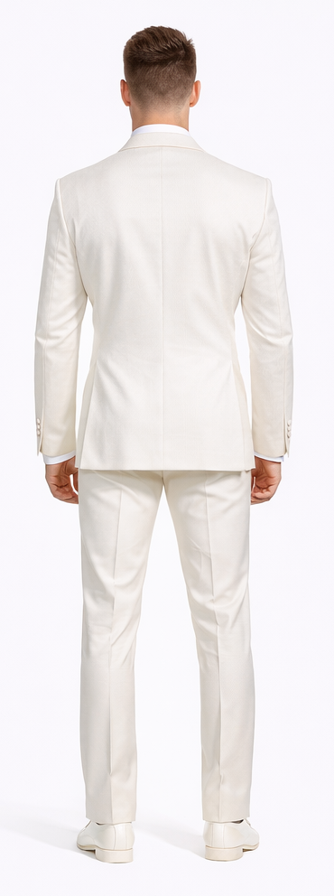 Ivory Shawl Tuxedo with Fancy Pattern Four Piece Set - Wedding - Prom