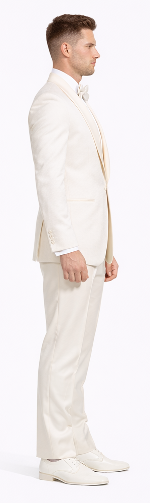 Ivory Shawl Tuxedo with Fancy Pattern Four Piece Set - Wedding - Prom