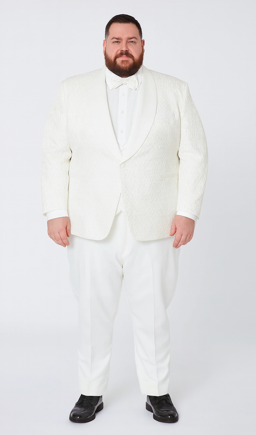 Ivory Textured Jacquard Tuxedo 4-Piece Set with Shawl Lapel – Wedding & Prom