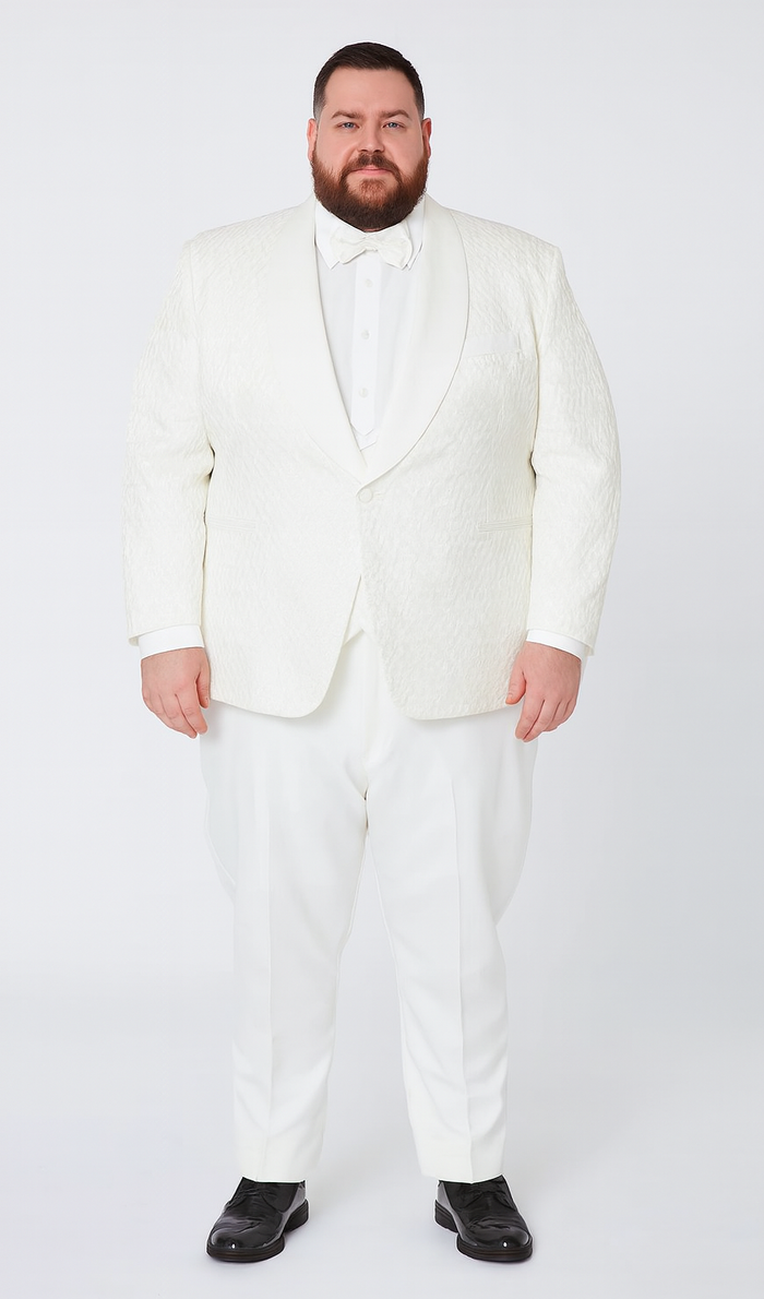Ivory Textured Jacquard Tuxedo 4-Piece Set with Shawl Lapel – Wedding & Prom