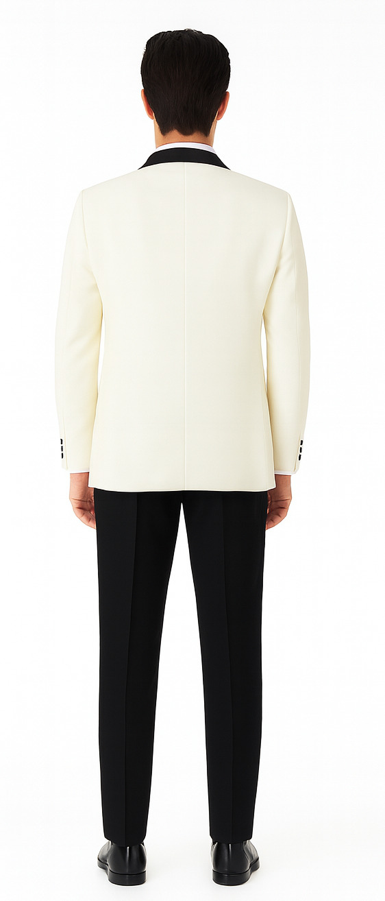White Slim Fit Tuxedo with Black Shawl Lapel – Wedding & Prom
