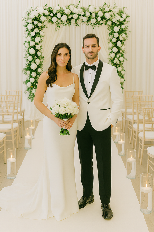 Ivory Tuxedo Jacket with Black Satin Shawl Lapel – Slim Fit