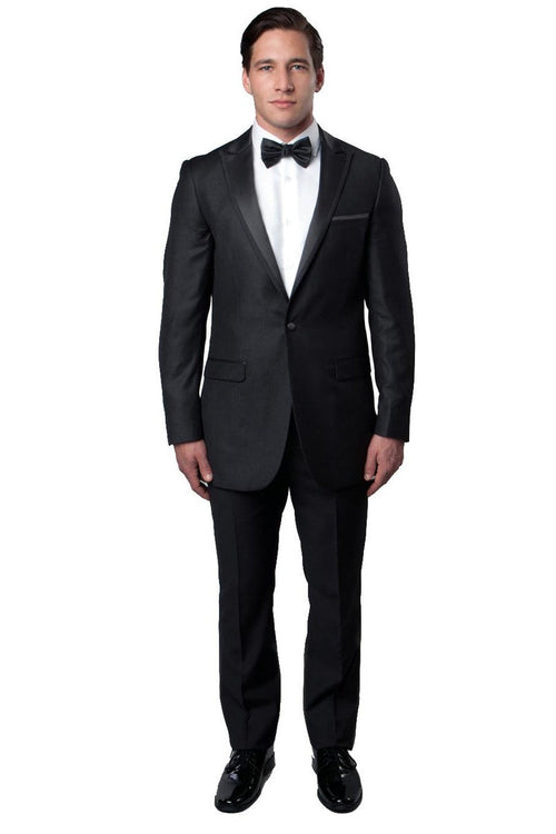Men's Charcoal Slim Fit Satin Tuxedo