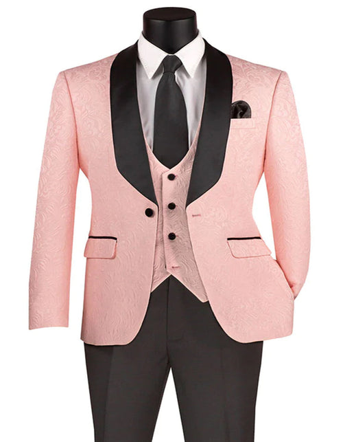 Men's Slim Fit Vested Paisley Wedding Tuxedo in Red by Vinci