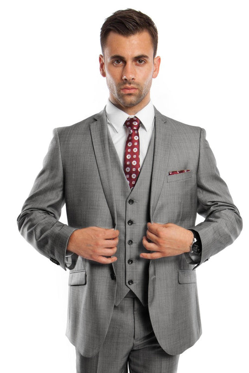 Men's Grey Vested Business Suit by Tazio Suits