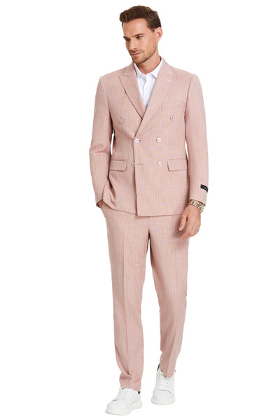 Men's Slim Fit Rose Pink Pastel Suit by Tazio Suits