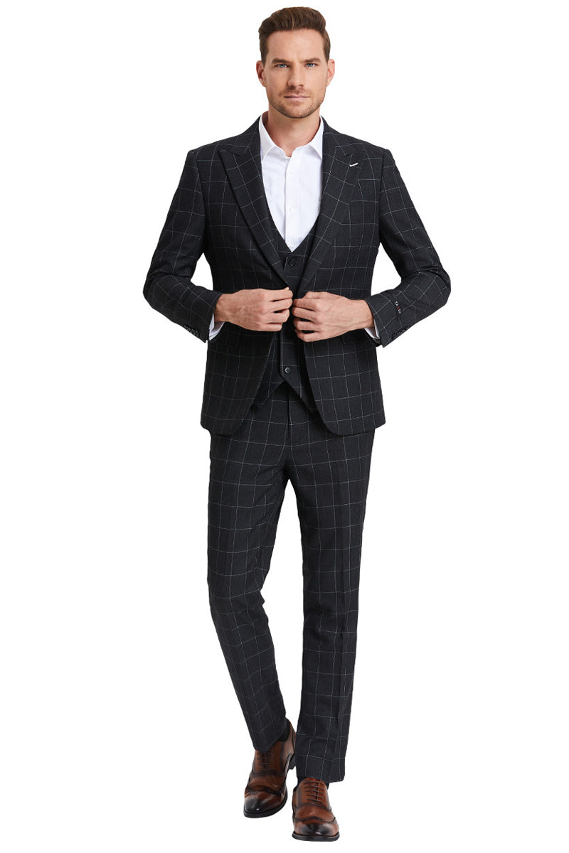 Bold Black Windowpane Suit in Slim Fit