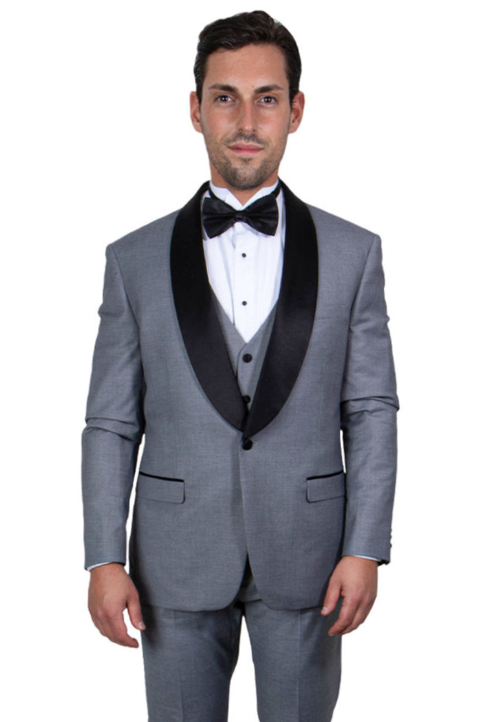 Men's Grey Stacy Adams 1-Button Shawl Lapel Tuxedo Vest