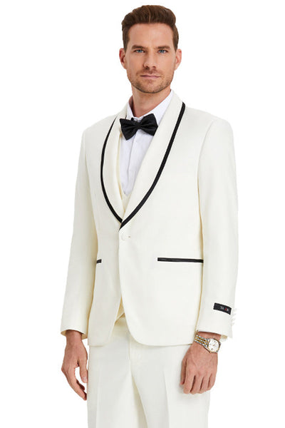 Men's Ivory Shawl Collar Tuxedo & Vest Set in Birdseye