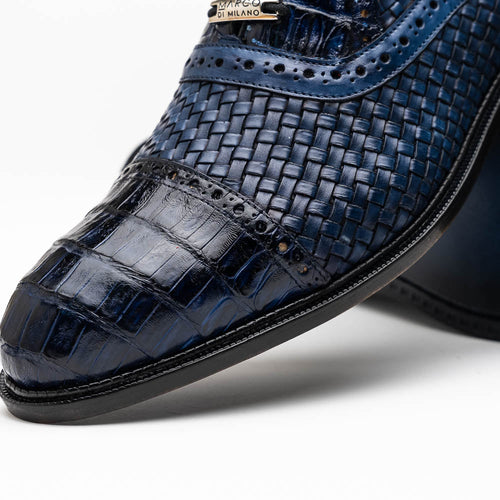 Marco Di Milano John Woven Caiman Crocodile Oxfords Navy