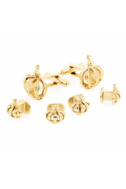 Crown Gold Studs and Cufflinks Set by JJ Weston