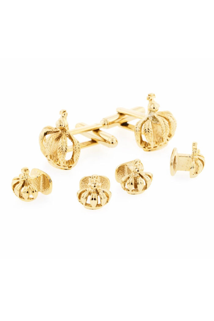 Crown Gold Studs and Cufflinks Set by JJ Weston