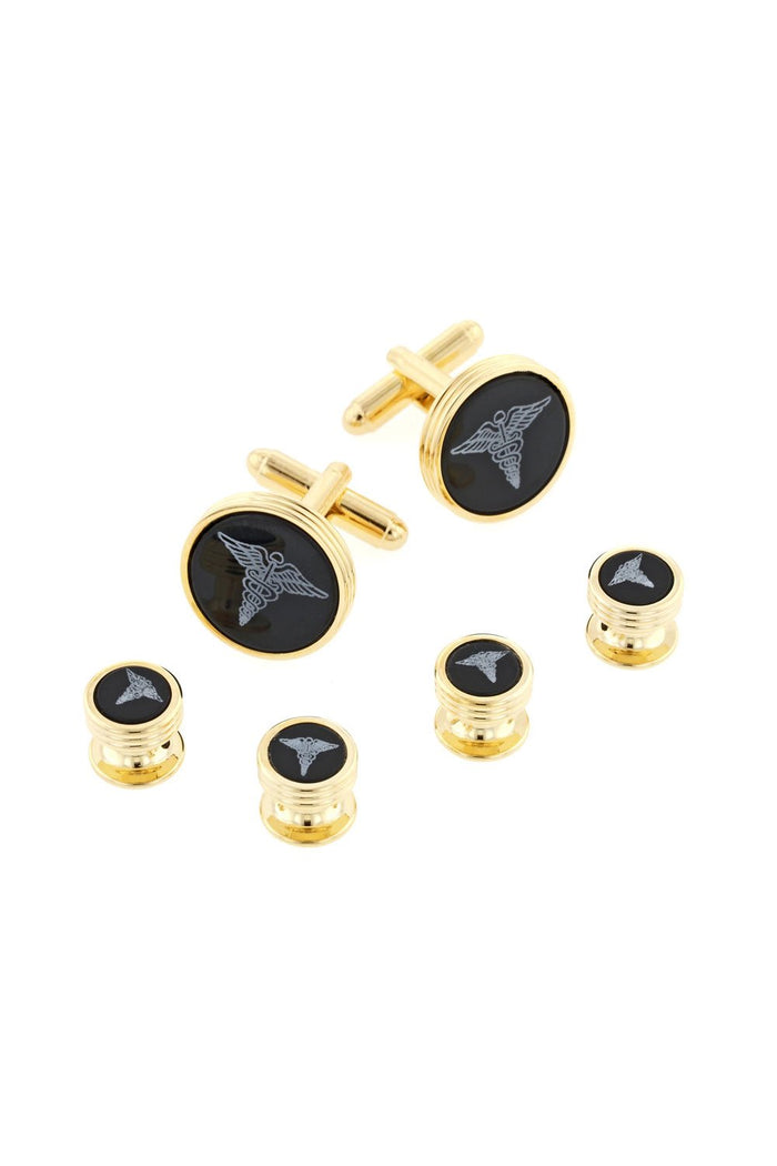 Doctor Onyx Gold Studs and Cufflinks Set by JJ Weston
