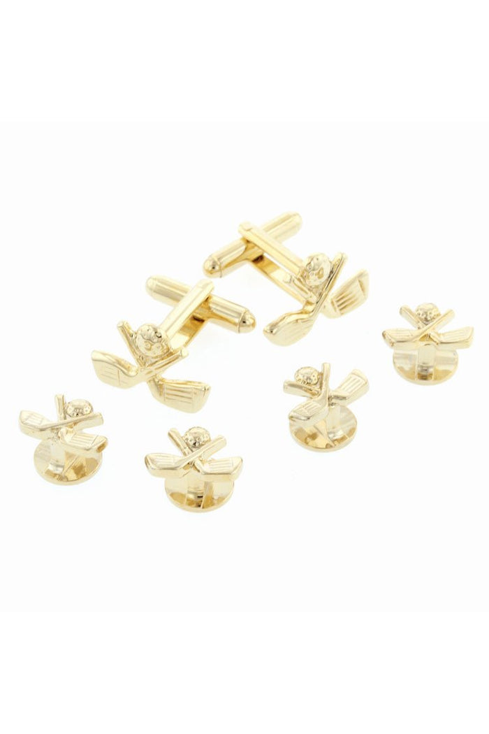 Golf Gold Studs and Cufflinks Set