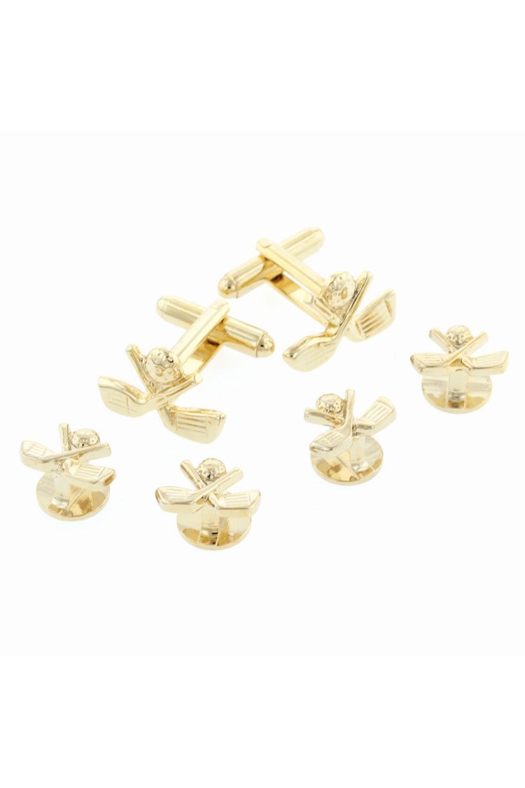 Golf Gold Studs and Cufflinks Set