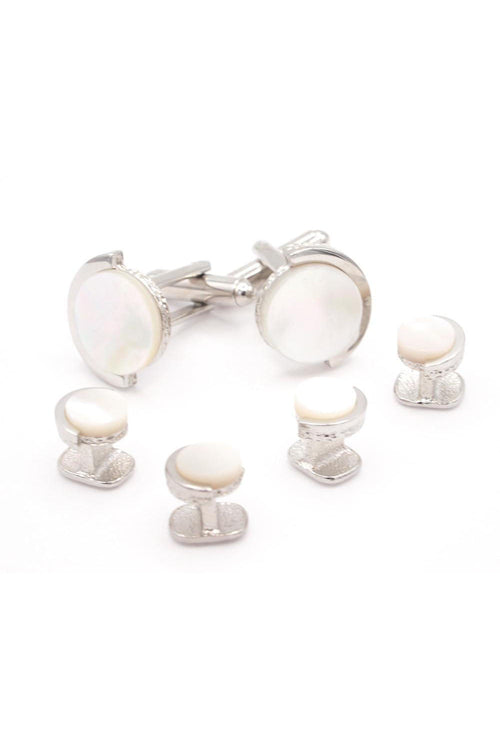 Half Moon Silver Mother of Pearl Studs and Cufflinks Set