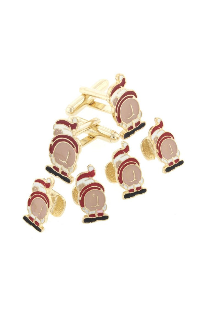 Mooning Santa Gold Studs and Cufflinks Set by JJ Weston
