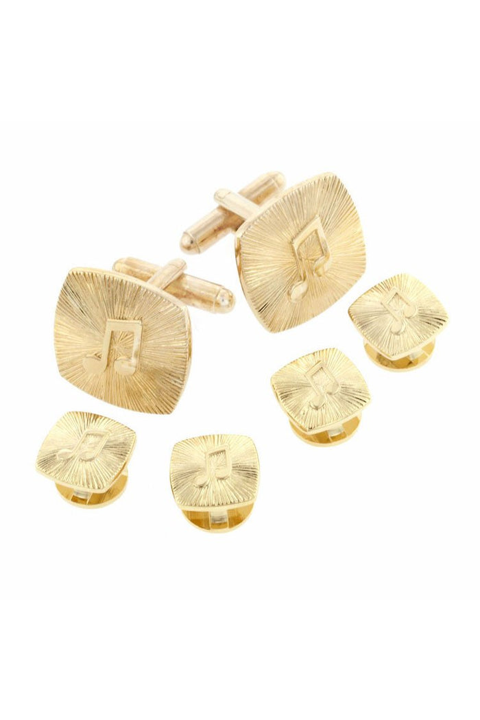 Music Note Gold Studs and Cufflinks Set by JJ Weston