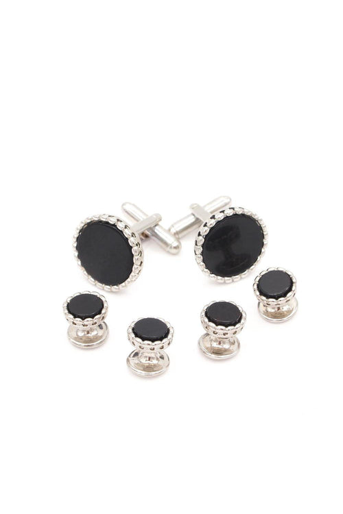 Onyx Bead Edge Silver Studs and Cufflinks Set by JJ Weston