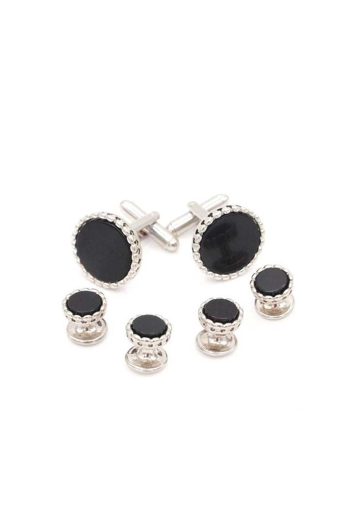 Onyx Bead Edge Silver Studs and Cufflinks Set by JJ Weston