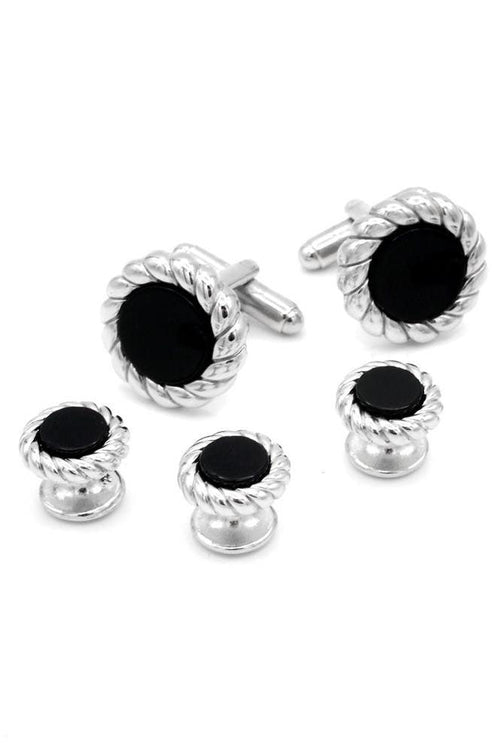 Onyx Rope Silver Studs and Cufflinks Set