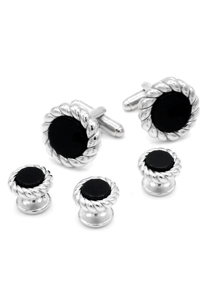 Onyx Rope Silver Studs and Cufflinks Set