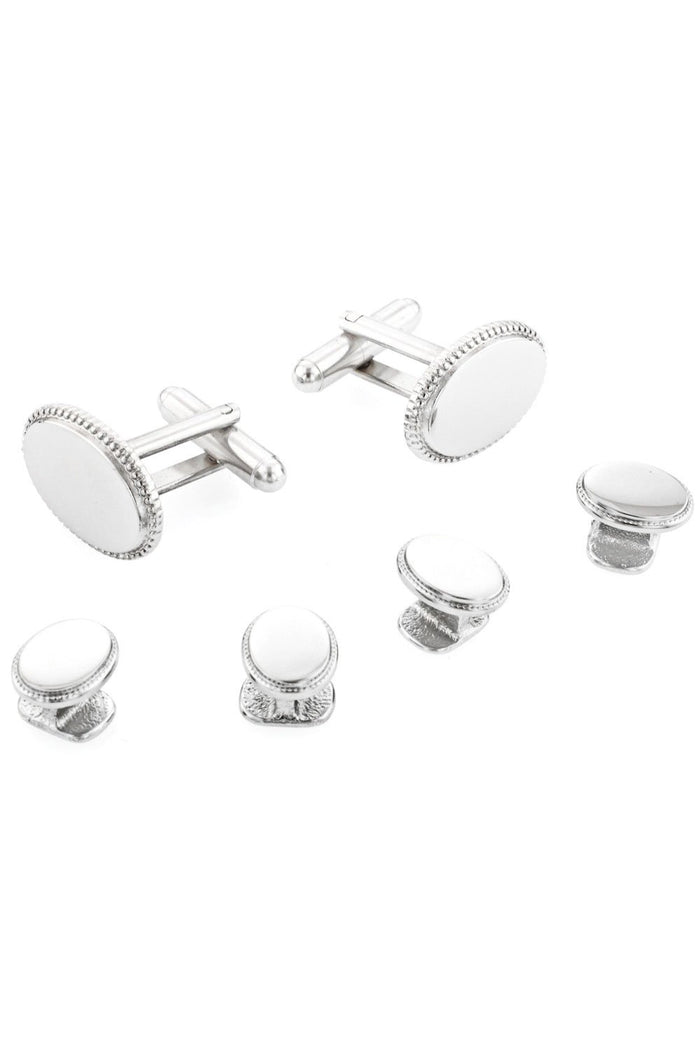 Oval Beaded Edge Silver Studs and Cufflinks Set by JJ Weston