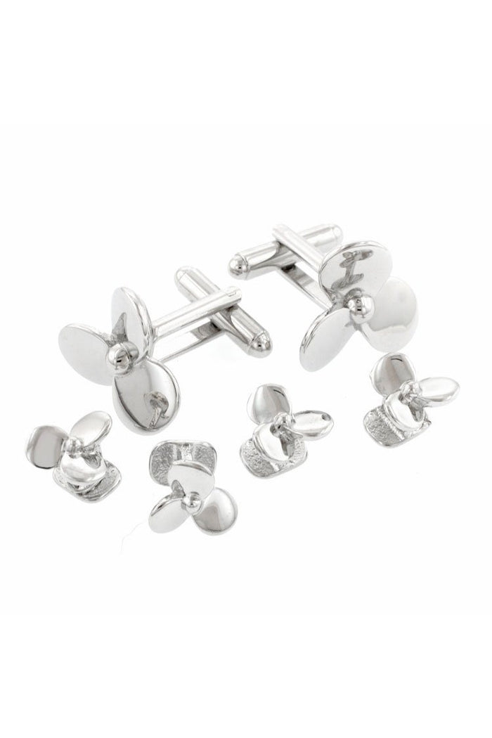 Propeller Silver Studs and Cufflinks Set by JJ Weston