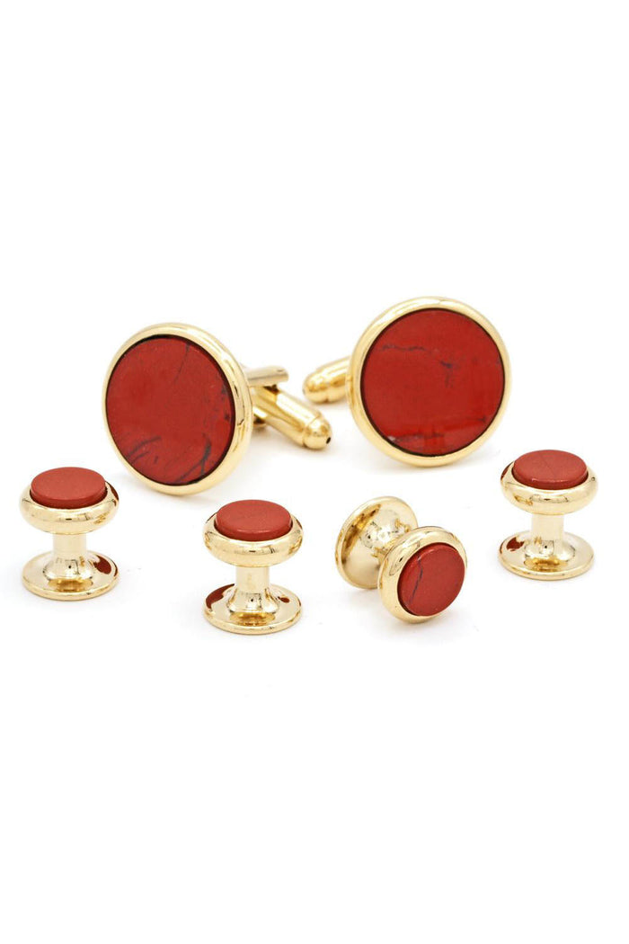 Red Jasper Gold Studs and Cufflinks Set by JJ Weston