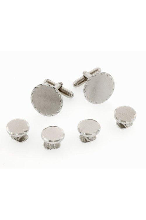 Scalloped Edge Silver Studs and Cufflinks Set by JJ Weston