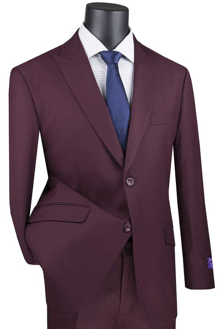 Mens 2 Button Modern Fit Peak Lapel Suit in Black by Vinci