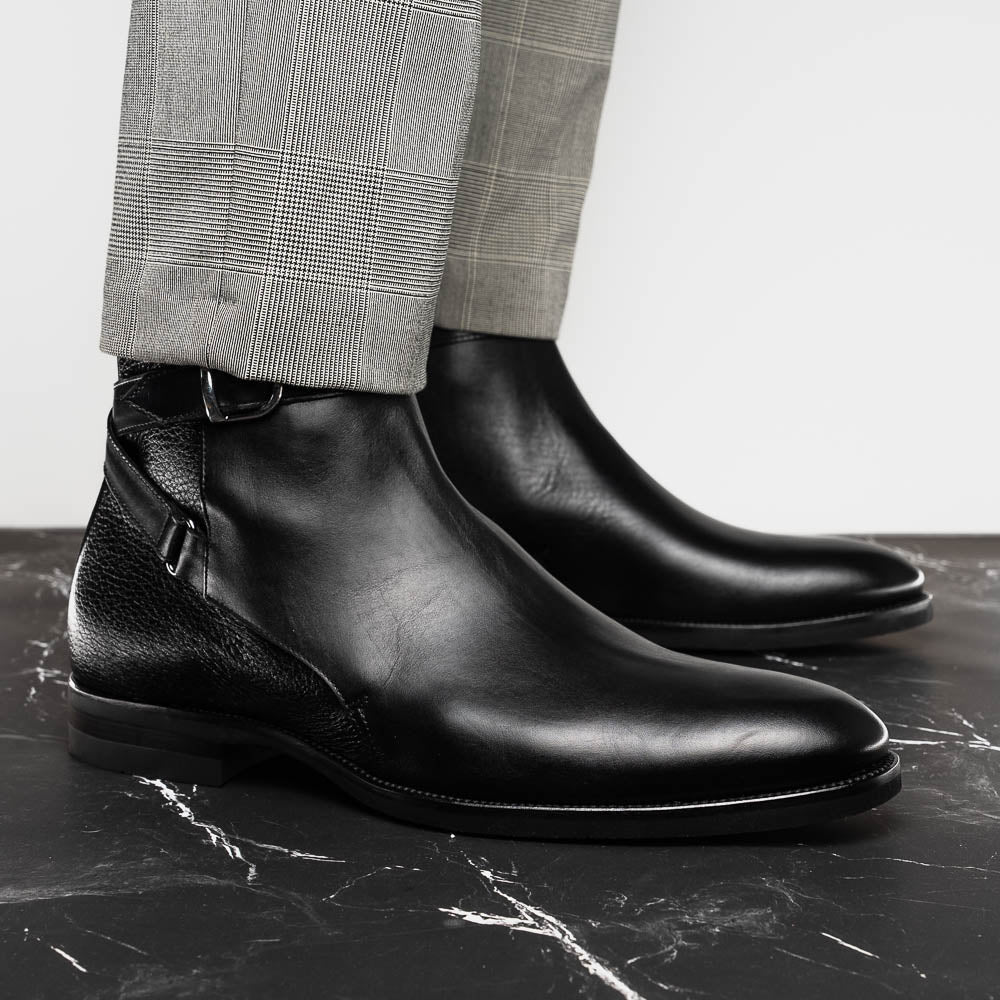 Zelli Jodphur Black Italian Calfskin Double Buckle Strap Boot
