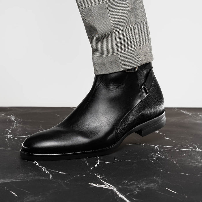 Zelli Jodphur Black Italian Calfskin Double Buckle Strap Boot
