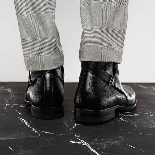 Zelli Jodphur Black Italian Calfskin Double Buckle Strap Boot