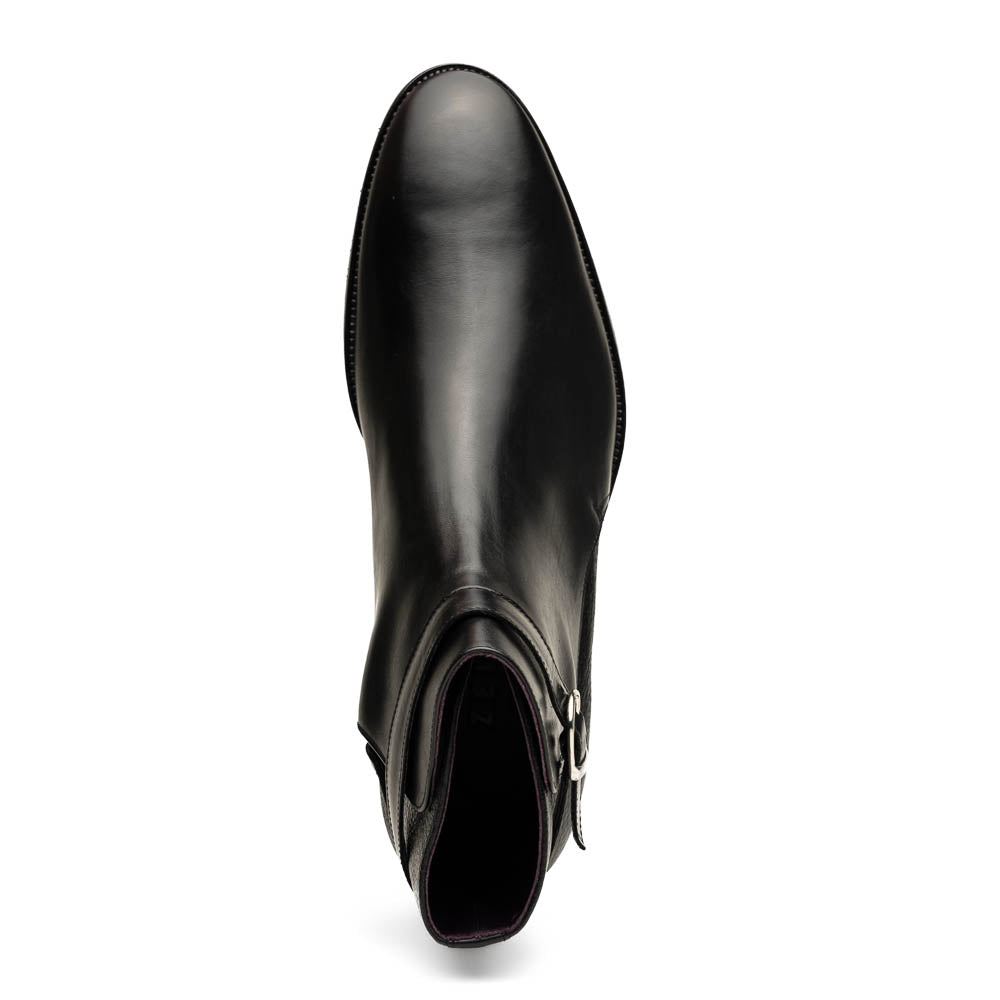 Zelli Jodphur Black Italian Calfskin Double Buckle Strap Boot