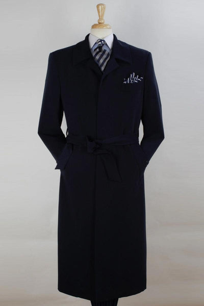John Knight Wool Belted Overcoat - Navy Men's Full Length - Elegant Mensattire