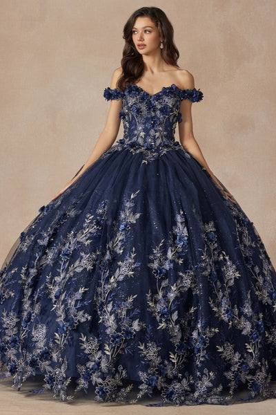 Navy Blue And Gold Quinceanera Dresses | Ball Gown by Juliet 1447