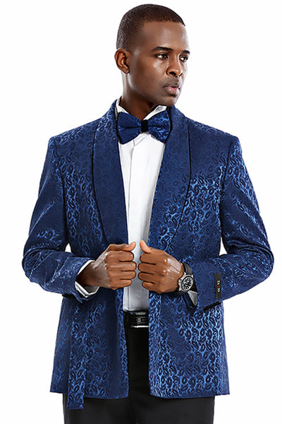 Men's Navy Blue Paisley Double Breasted Smoking Jacket