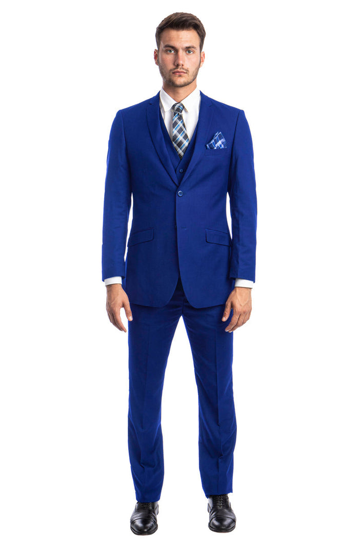 Men's Royal Blue Slim Fit Vested Suit