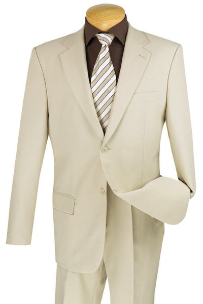 Mens 2 Button Classic Poplin Suit in Beige by Vinci Suits