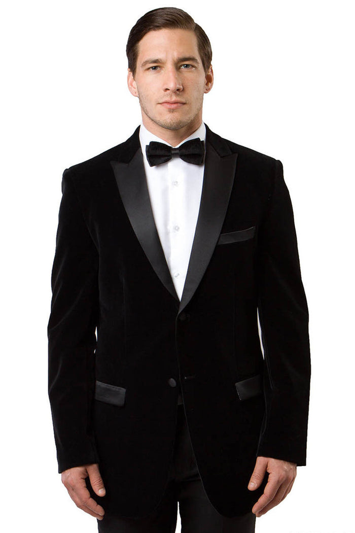 Men's Two Button Velvet Tuxedo Dinner Jacket in Black by Tazzio