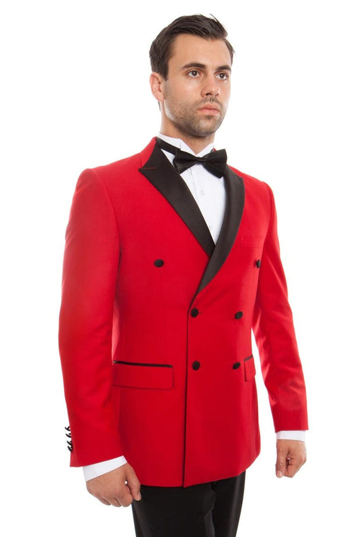 Men's Slim Fit Double Breasted Tuxedo In Red by USA Men's Outlet