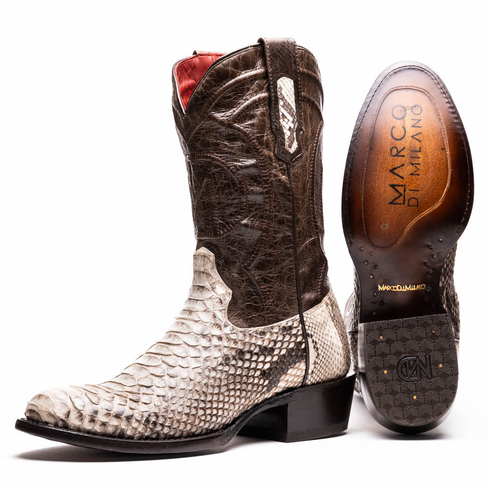 Marco Di Milano Kansas Natural Python Round Toe Cowboy Boots